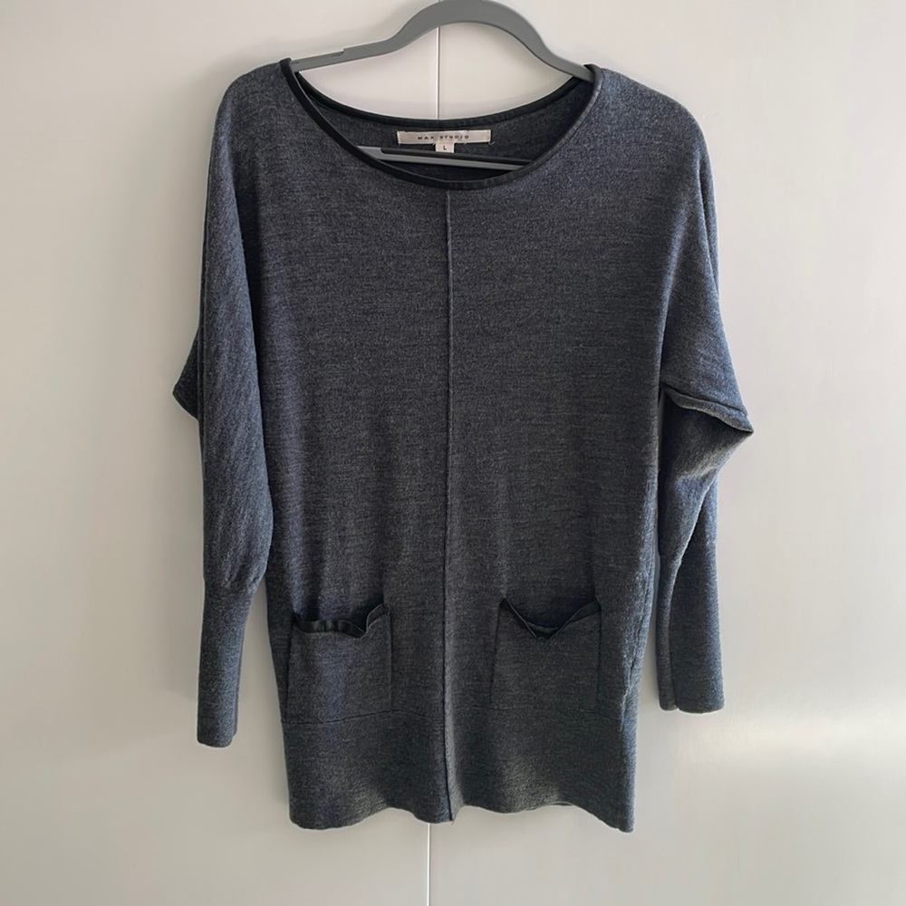 Max Studio Merino Wool Sweater w leather trim